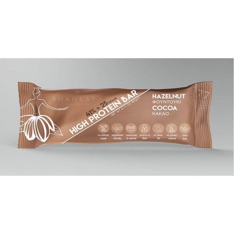 Μπάρα υψηλής πρωτεϊνης φουντούκι-κακάο "Αγαπητός" 60gr