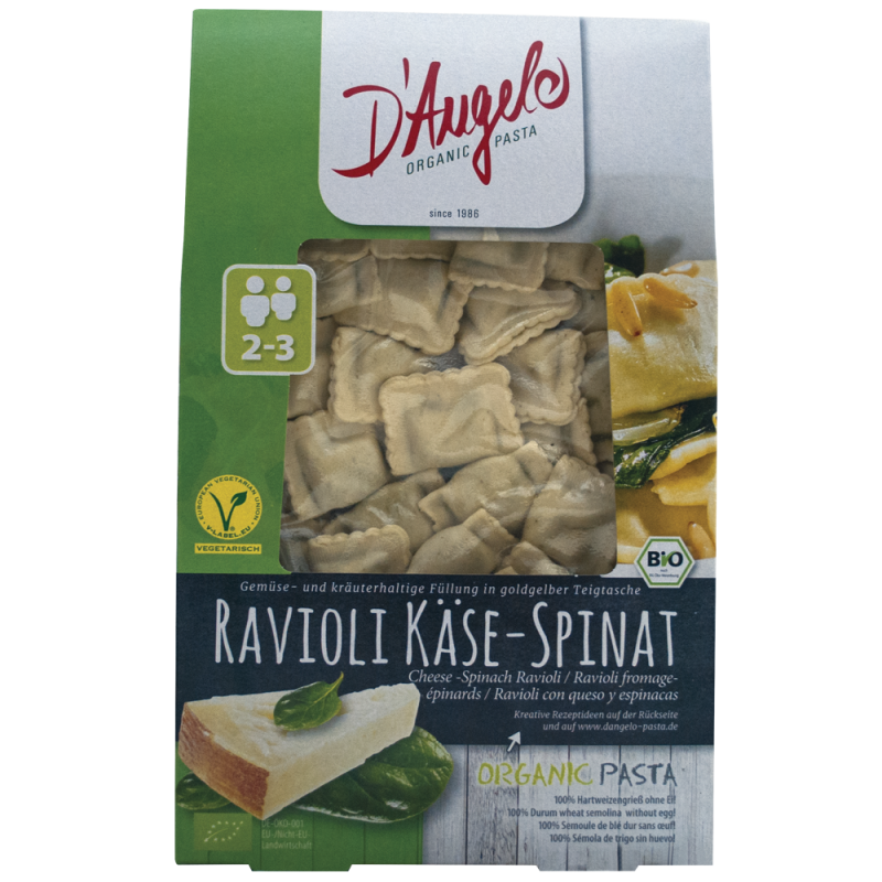 Βιολογικά Ραβιόλια με τυρί & σπάνακι "D'Angelo" 250gr 
