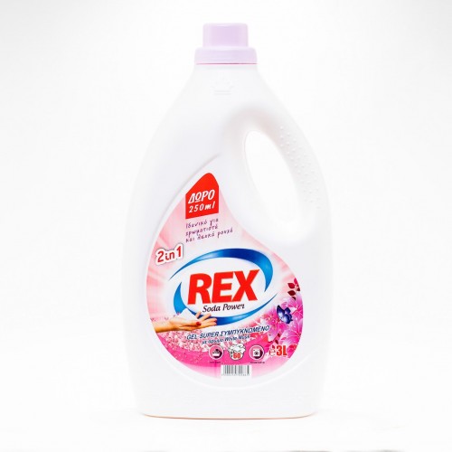 Υγρό πλυντηρίου Gel 2 in 1 με σόδα & άρωμα ανθοί λωτού (60 μεζούρες) REX 3L