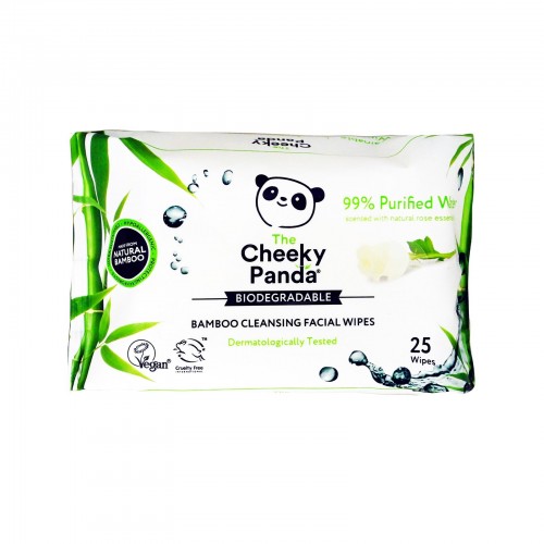 Μαντηλάκια μπαμπού ντεμακιγιάζ με εκχύλισμα Αλόης & τριαντάφυλλου vegan "Cheeky Panda" 25τμχ