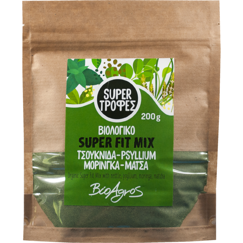 Βιολογικό super FIT mix (τσουκνίδα, ψύλλιουμ, μορίνγκα, μάτσα) 200gr