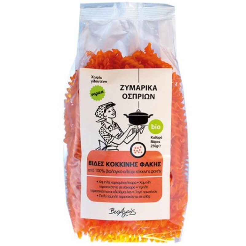 Βιολογικές βίδες κόκκινης φακής χωρίς γλουτένη "ΒιοΑγρός" 250gr 