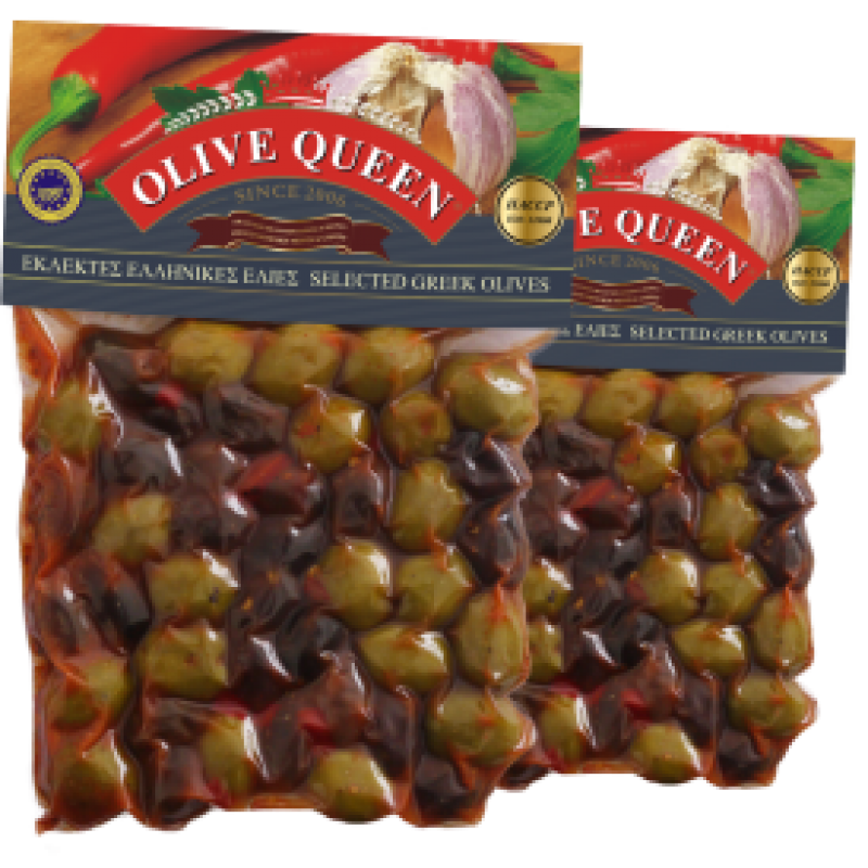 Ελιές πράσινες με καυτερή πιπεριά και σκόρδο Οlive Queen 250gr