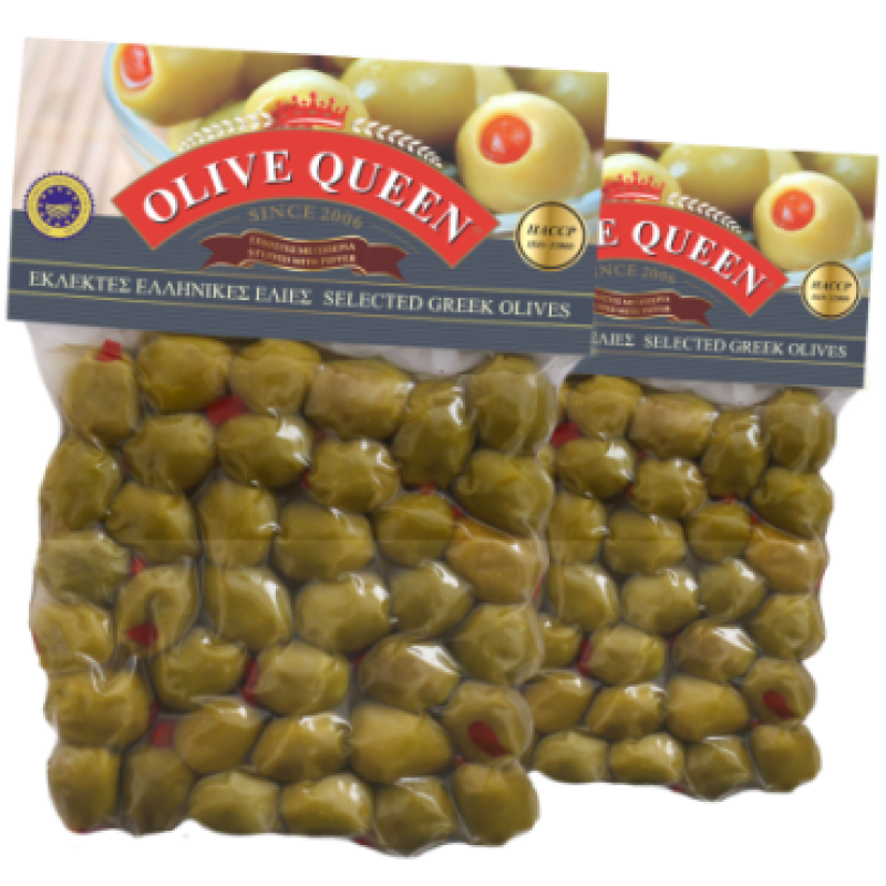Ελιές πράσινες γεμιστές με πιπεριά Φλωρίνης Οlive Queen 250gr