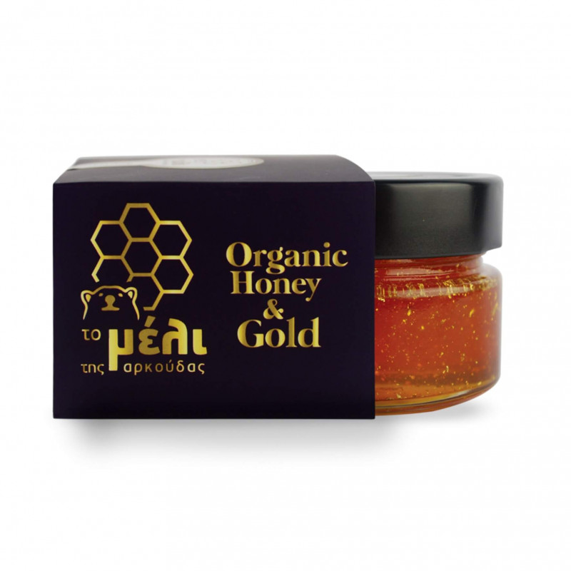 Βιολογικό Μέλι με βρώσιμα φύλλα χρυσού 24κ "Το μέλι της Αρκούδας" 140gr