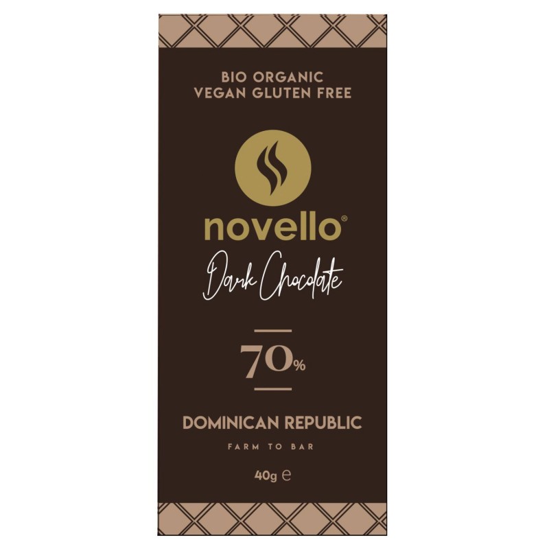 Βιολογική vegan dark chocolate 70% Dominican Republic ''NOVELLO'' 40gr