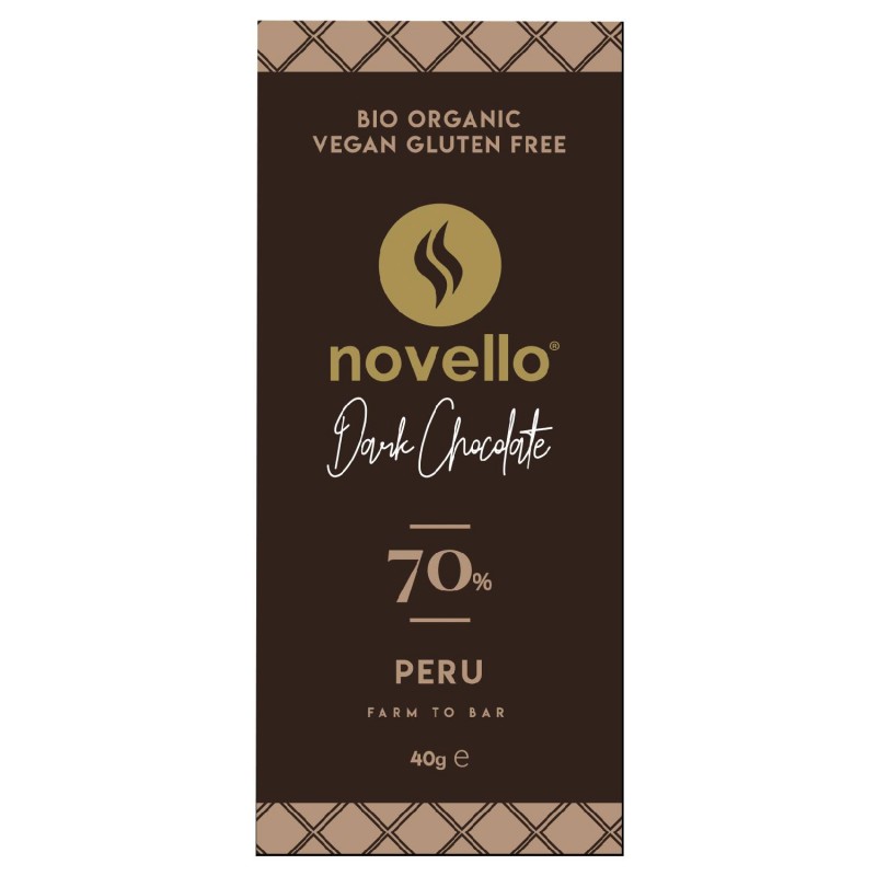 Βιολογική vegan dark chocolate 70% Peru ''NOVELLO'' 40gr