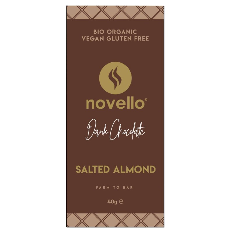 Βιολογική vegan dark chocolate salted almond ''NOVELLO'' 40gr