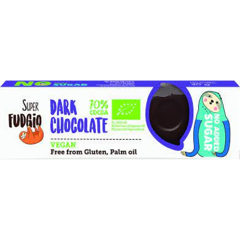 Βιολογική σοκολάτα μαύρη χωρίς ζάχαρη και χωρίς γλουτένη vegan 40gr bio fudgio 