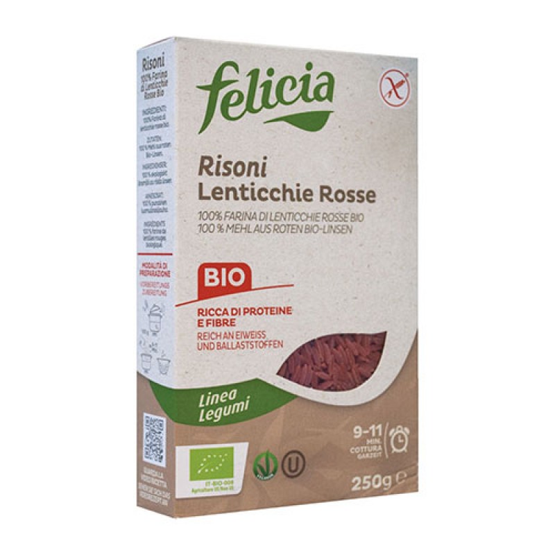 Βιολογικό Ριζόνι κόκκινης φακής χωρίς γλουτένη 250gr Felicia