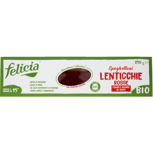 Βιολογικό Σπαγγέτι κόκκινης φακής χωρίς γλουτένη 250gr Felicia