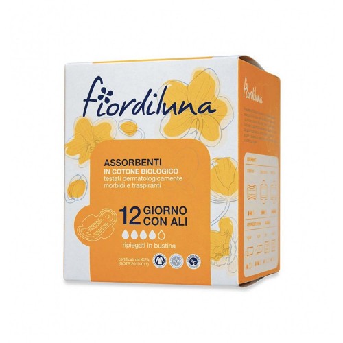 Σερβιέτες με φτερά ημέρας από βιολογικό βαμβάκι χωρίς χλώριο και χωρίς άρωμα 12 τεμάχια Fior di Luna