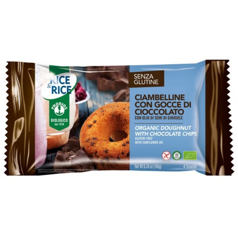 Βιολογικά ντόνατς με σταγόνες σοκολάτας χωρίς γλουτένη PROBIOS σε συσκευασία 4 τεμαχίων 180gr