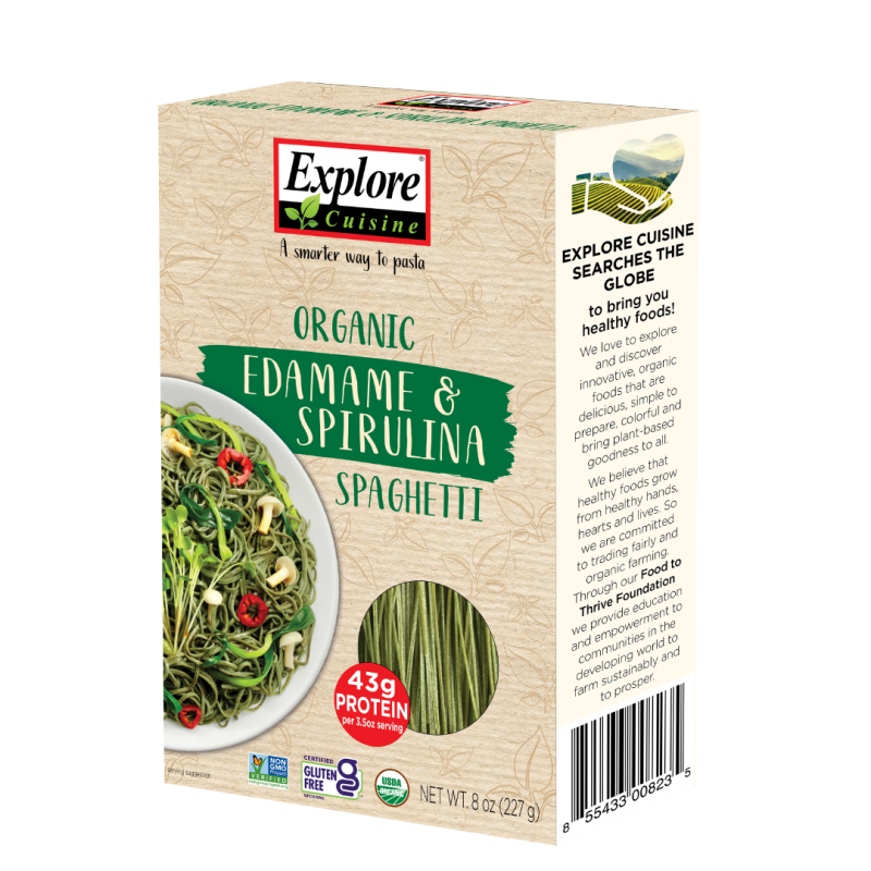 Βιολογικο Σπαγγέτι από πράσινα φασόλια Σόγιας EDAMAME και Σπιρουλινα, χωρίς Γλουτενη Vegan 200gr EXPLORE Cuisine