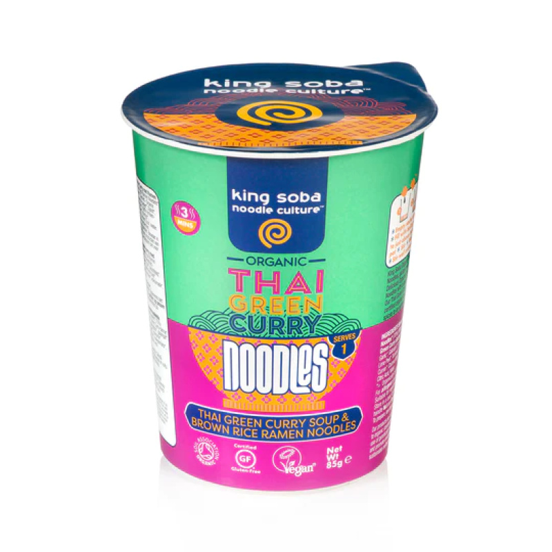 Βιολογική Ταιλανδεζικη Σούπα με Νουντλς καστανου ρυζιού και πράσινο Καρυ, χωρίς Γλουτενη Vegan 85gr King Soba