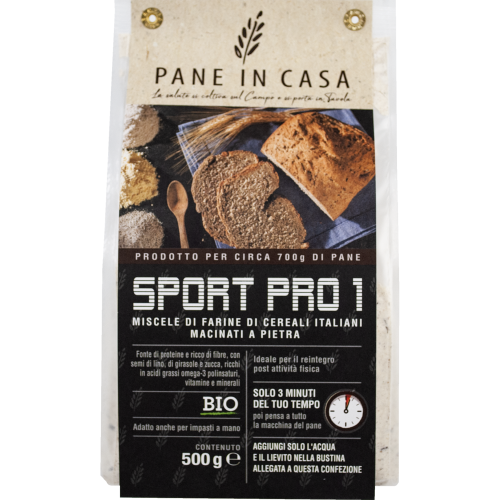 Βιολογικό μείγμα άλευρων για ψωμί SPORT PRO χωρίς λακτόζη και χωρίς ζάχαρη υψηλής πρωτείνης ΓΙΑ ΑΘΛΗΤΕΣ 500gr PANE IN CASA