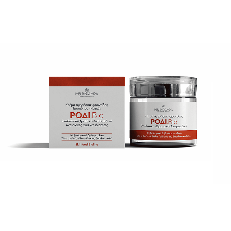Βιολογική ενυδατική θρεπτική αντιρυτιδική κρέμα ημέρας προσώπου & ματιών ΡΟΔΙ 50ml MELIMPAMPA