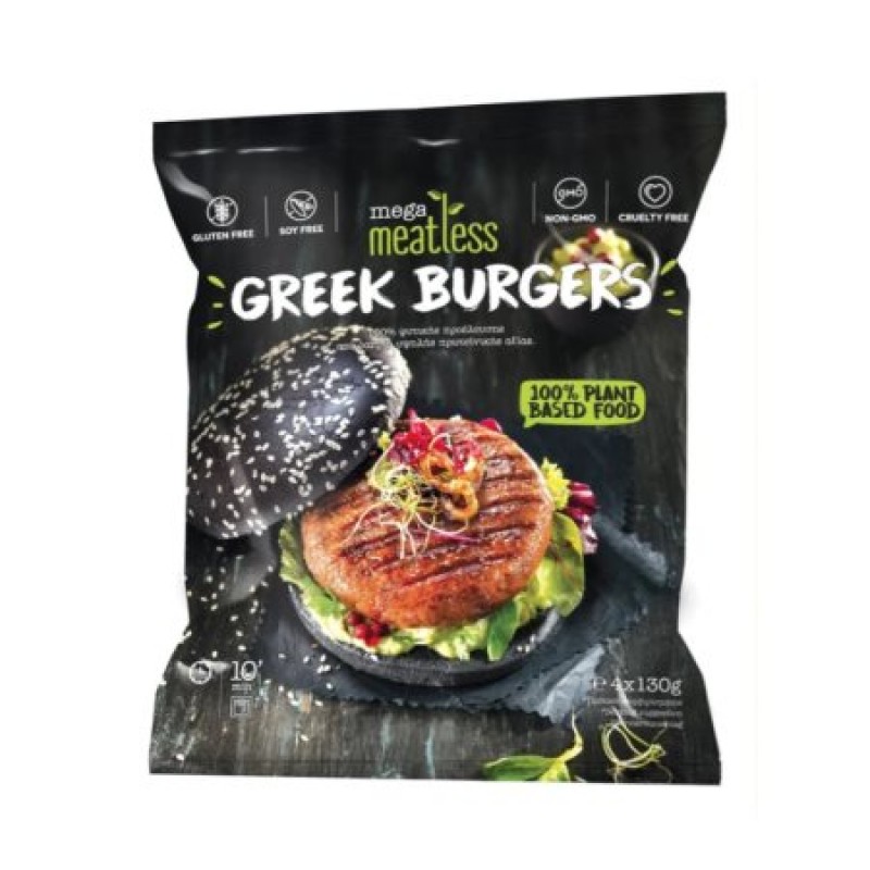 Βιολογικό φυτικό Greek Burger από λαχανικά και πρωτείνη Αρακά 520gr Mega Meatless