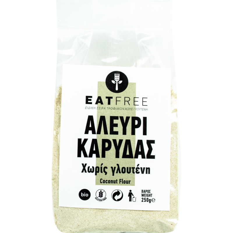 Βιολογικό αλεύρι καρύδας χωρίς γλουτένη eat free 250gr