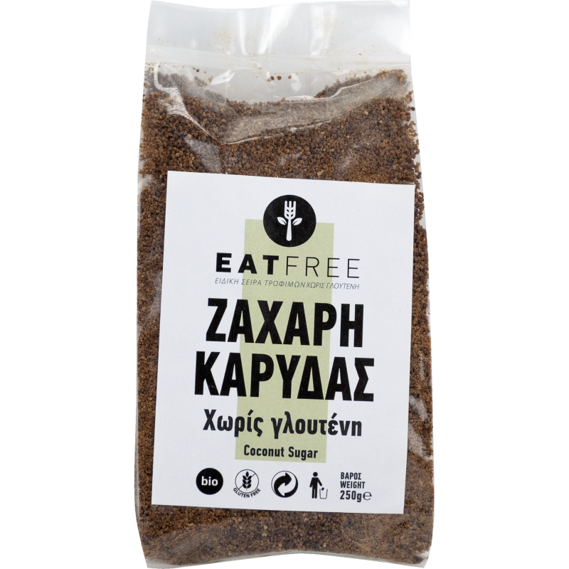 Βιολογική ζάχαρη καρύδας χωρίς γλουτένη eat free 250gr