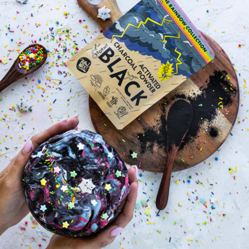 Βιολογικός μαύρος ενεργός άνθρακας σκόνη charcoal black powder vegan 50gr "the rainbow collection"