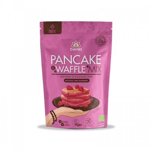 Βιολογικό Μείγμα για Τηγανίτες και Βάφλες στη στιγμή με γεύση  με Παντζάρι και βατόμουρα Vegan χωρίς Γλουτένη 400gr ISWARI
