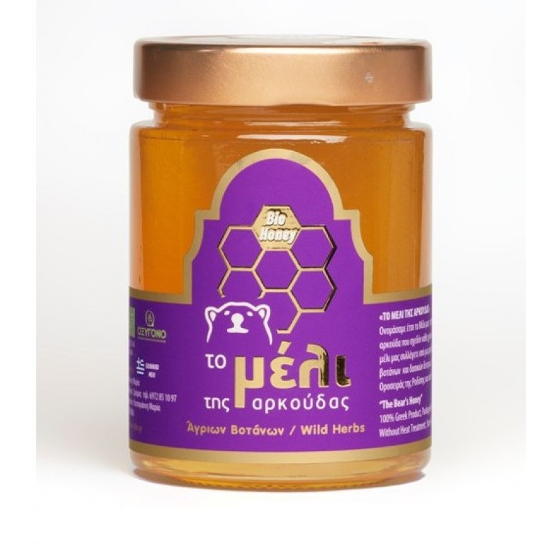 Βιολογικό μέλι φλαμουριάς και άγριων βοτάνων 440gr "Μέλι της Αρκούδας"