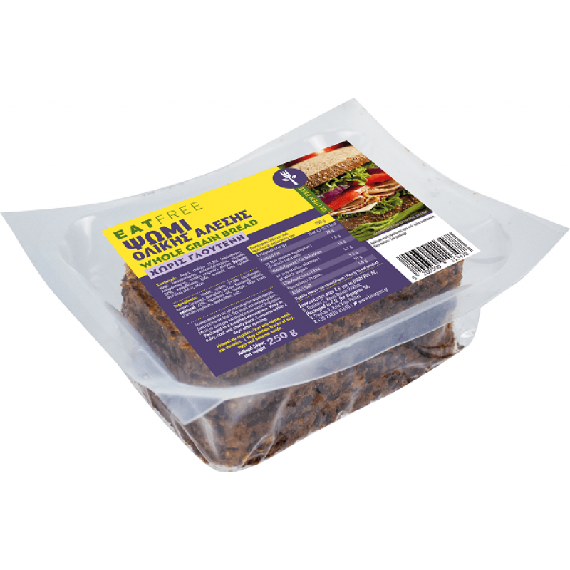 Βιολογικό ψωμί δημητριακών ολικής άλεσης (Whole Grain mix Bread) χωρίς γλουτένη και χωρίς ζάχαρη 250gr Eat free