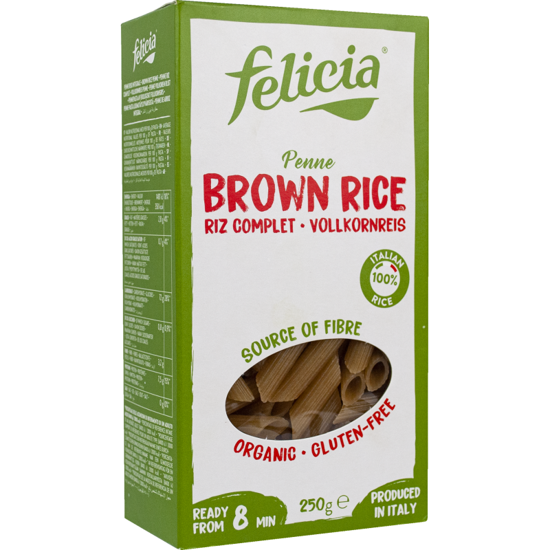 Βιολογικές πέννες καστανού ρυζιού χωρίς γλουτένη 250gr Felicia
