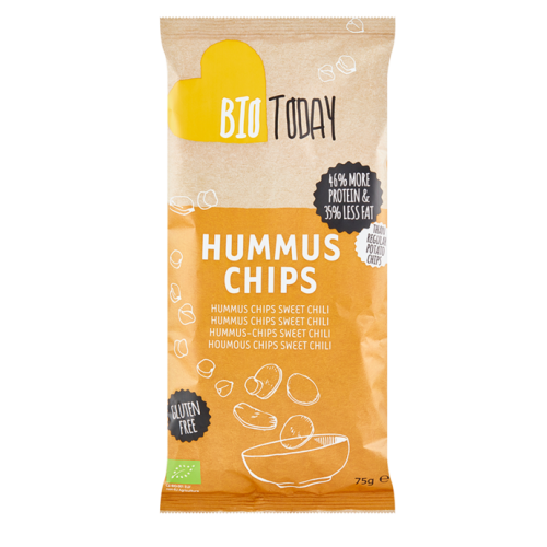 Βιολογικά τσιπς χούμους με γλυκό τσίλι χωρίς γλουτένη 75gr Bio Today
