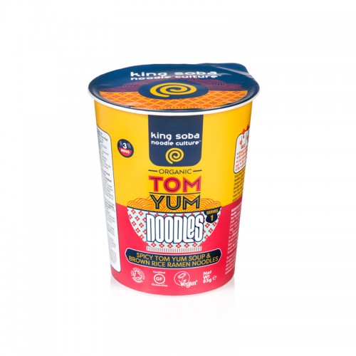 Βιολογική σούπα μπαχαρικών Tom Yum και λεπτά Νούντλς Ramen Καστανού Ρυζιού Χωρίς Γλουτένη  85gr  King Soba