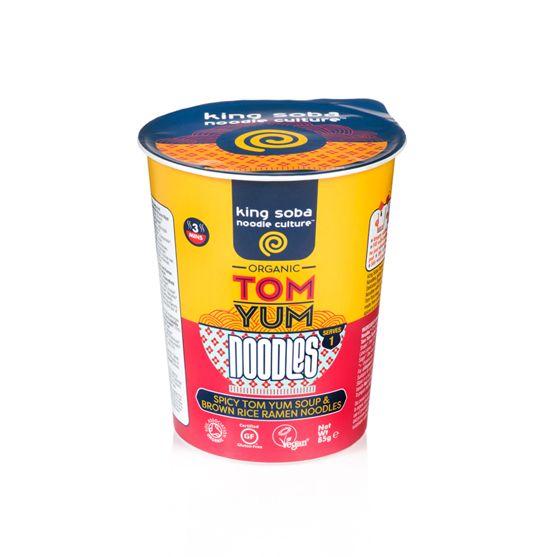 Βιολογική σούπα μπαχαρικών Tom Yum και λεπτά Νούντλς Ramen Καστανού Ρυζιού Χωρίς Γλουτένη  85gr  King Soba