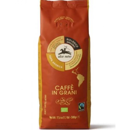 Βιολογικοί καβουρδισμένοι κόκκοι καφέ Arabica 500gr Alce Nero