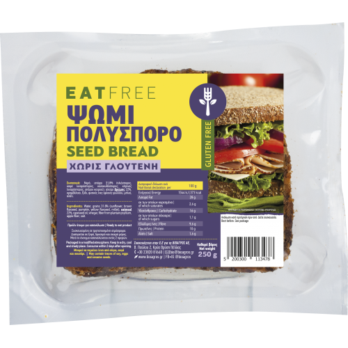 Βιολογικό ψωμί πολύσπορο χωρίς Γλουτένη Eat free 250gr Βιολογικό ψωμί πολύσπορο χωρίς Γλουτένη Eat free 250gr