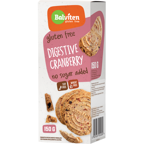 Βιολογικά μπισκότα digestive Cranberry χωρίς γλουτένη και χωρίς ζάχαρη 175gr  Balviten
