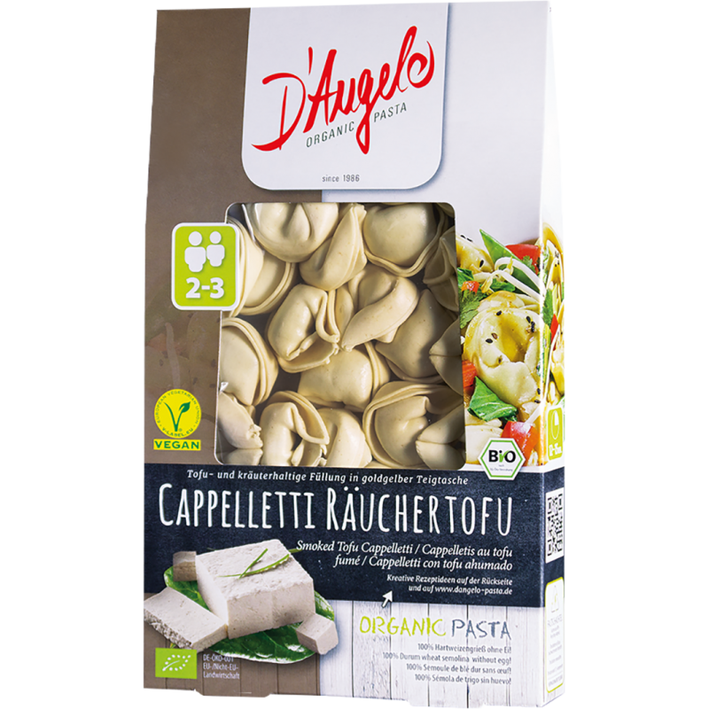 Βιολογικό ζυμαρικό Cappelleti με καπνιστό Τοφου Vegan D'ANGELO 