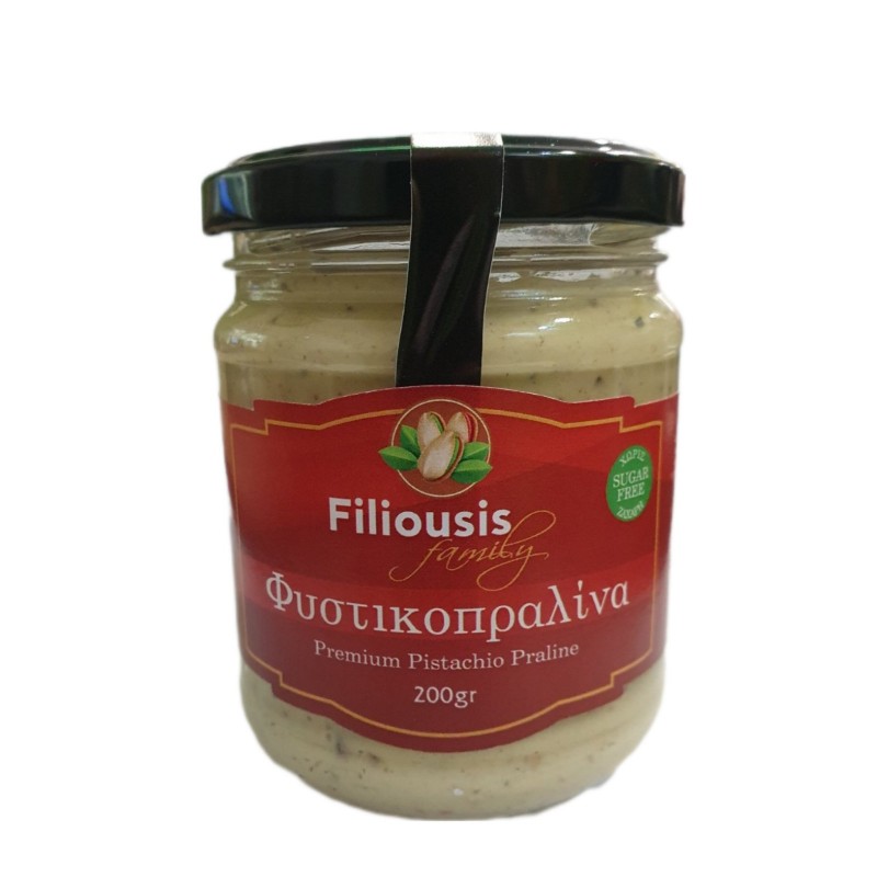 Άλειμμα Φυστικοπραλίνα από φυστίκια Αιγίνης χωρίς ζάχαρη 200gr Filiousis family