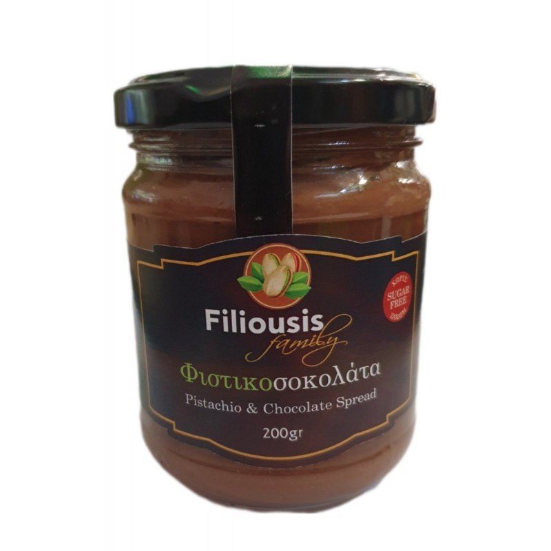 Άλειμμα Φυστικοσοκολάτα από φυστίκια Αιγίνης χωρίς ζάχαρη 200gr Filiousis family