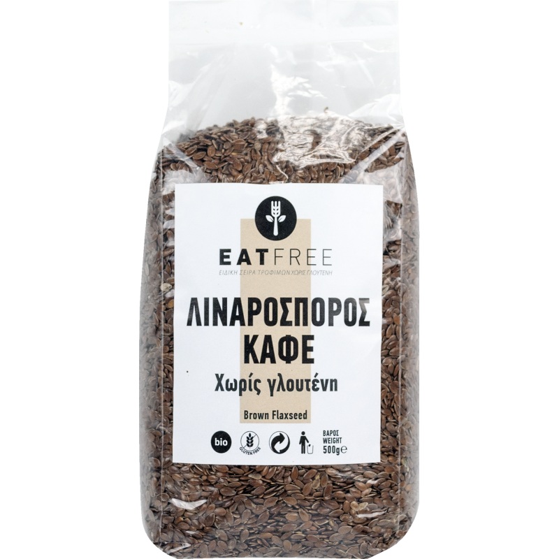 Βιολογικός Λιναρόσπορος καφέ 500gr χωρίς Γλουτένη Eat free