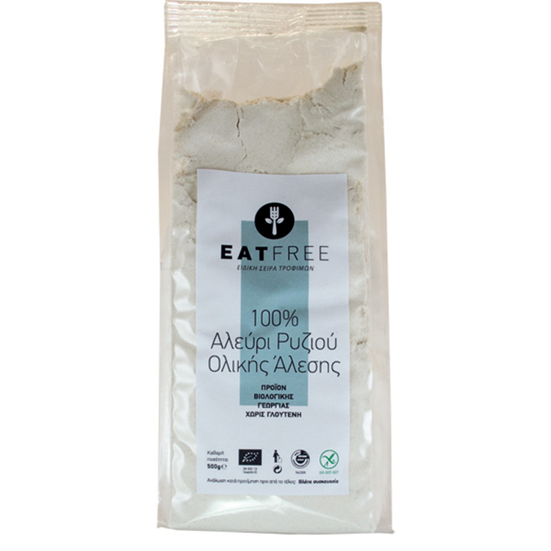 Βιολογικό Αλεύρι Ρυζιού ολικής άλεσης 100% χωρίς Γλουτένη 500gr Eat free 
