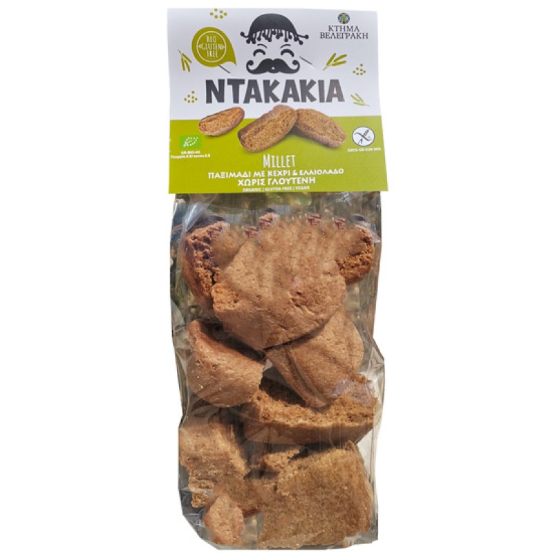 Βιολογικά ντακάκια Κεχρί με έξτρα παρθένο ελαιόλαδο χωρίς Γλουτένη 300gr  “Κτήμα Βελεγράκη”