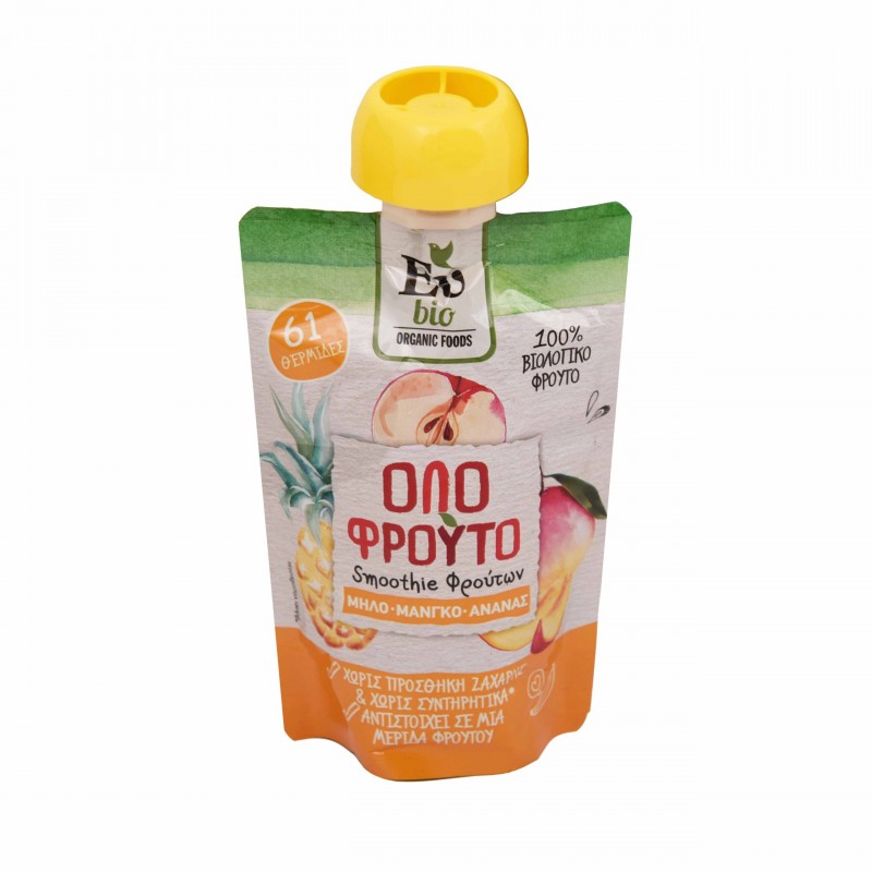 Βιολογικό  Smoothie πουρές χωρίς ζάχαρη μήλο Μάνγκο Ανανάς 100gr Eubio