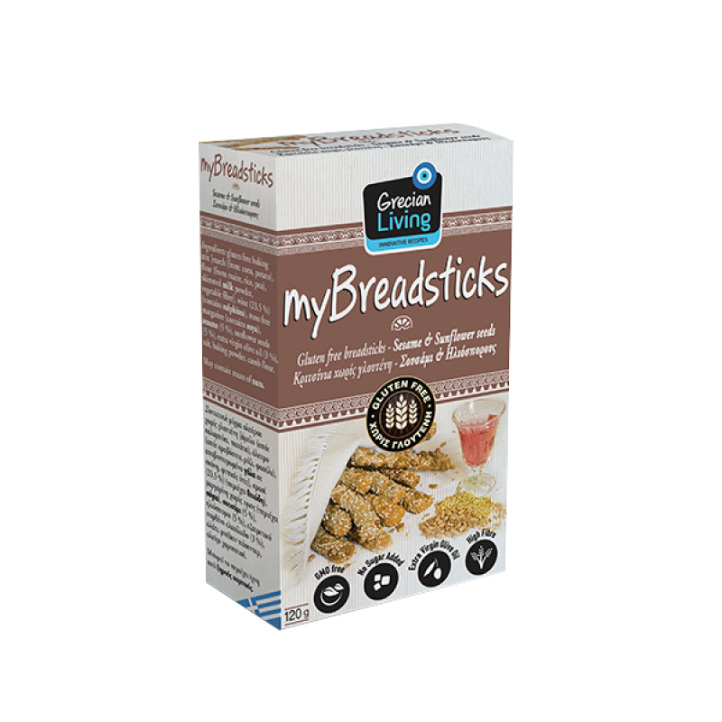 Βιολογικά κριτσίνια Σουσάμι και Ηλιόσπορος low carb χωρίς Γλουτένη 120gr Grecian living