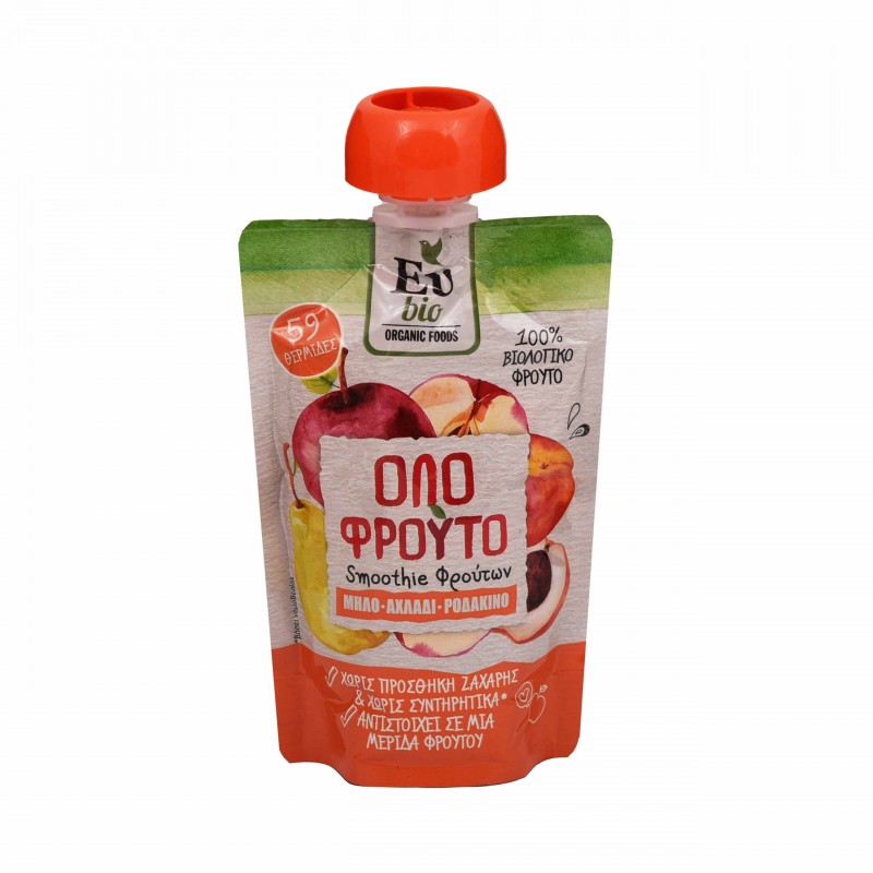 Βιολογικό Smoothie πουρές χωρίς ζάχαρη μήλο Ροδάκινο Αχλάδι 100gr Eubio   