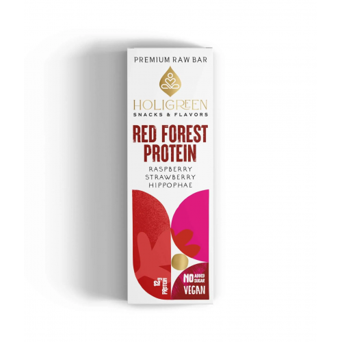Βιολογική μπάρα πρωτεΐνης RAW (ακατέργαστη) Red Forest Σμέουρο Φράουλα Ιπποφαές χωρίς γλουτένη 60gr HOLIGREEN