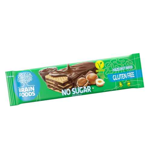 Βιολογική γκοφρέτα Φουντουκιού με επικάλυψη σοκολάτας χωρίς Γλουτένη & χωρίς ζάχαρη 40gr BRAIN FOODS