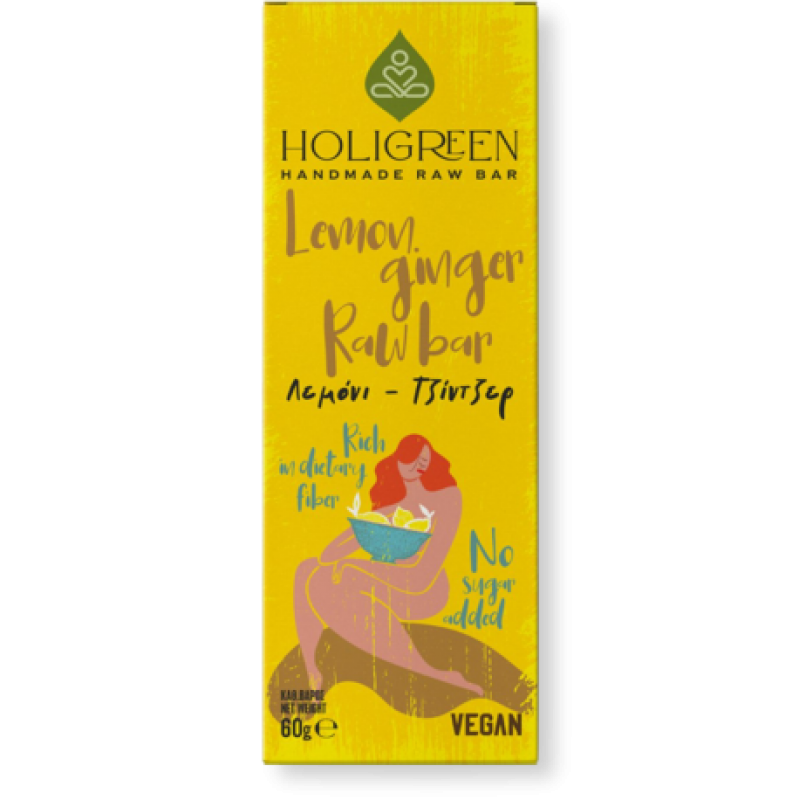 Μπάρα ενέργειας λεμόνι Τζίντζερ lemon ginger ωμή RAW χωρίς ζάχαρη & χωρίς Γλουτένη Vegan 60gr HOLIGREEN   