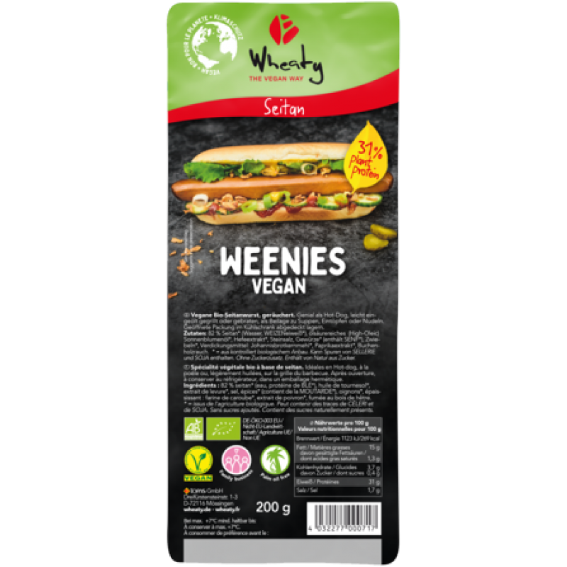 Βιολογικά Χορτοφαγικά λουκάνικα τύπου Hot Dog WEENIES VEGAN 200gr Wheaty