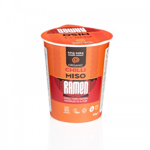 Βιολογική σούπα Miso Ramen με λεπτά noodles από καστανό ρύζι & Τσίλι χωρίς Γλουτένη και χωρίς Λακτόζη (έτοιμο γεύμα στιγμής) 85gr King Soba