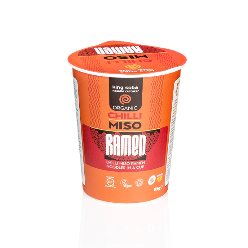 Βιολογική σούπα Miso Ramen με λεπτά noodles από καστανό ρύζι & Τσίλι χωρίς Γλουτένη και χωρίς Λακτόζη (έτοιμο γεύμα στιγμής) 85gr King Soba